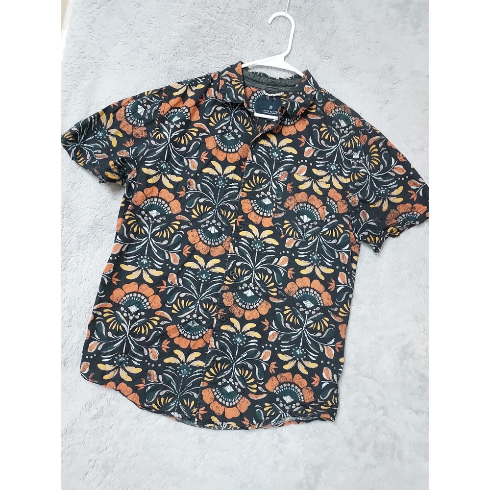 Roark Revival Shirt Mens Large Short Sleeve Floral Button Down Black Colorful L